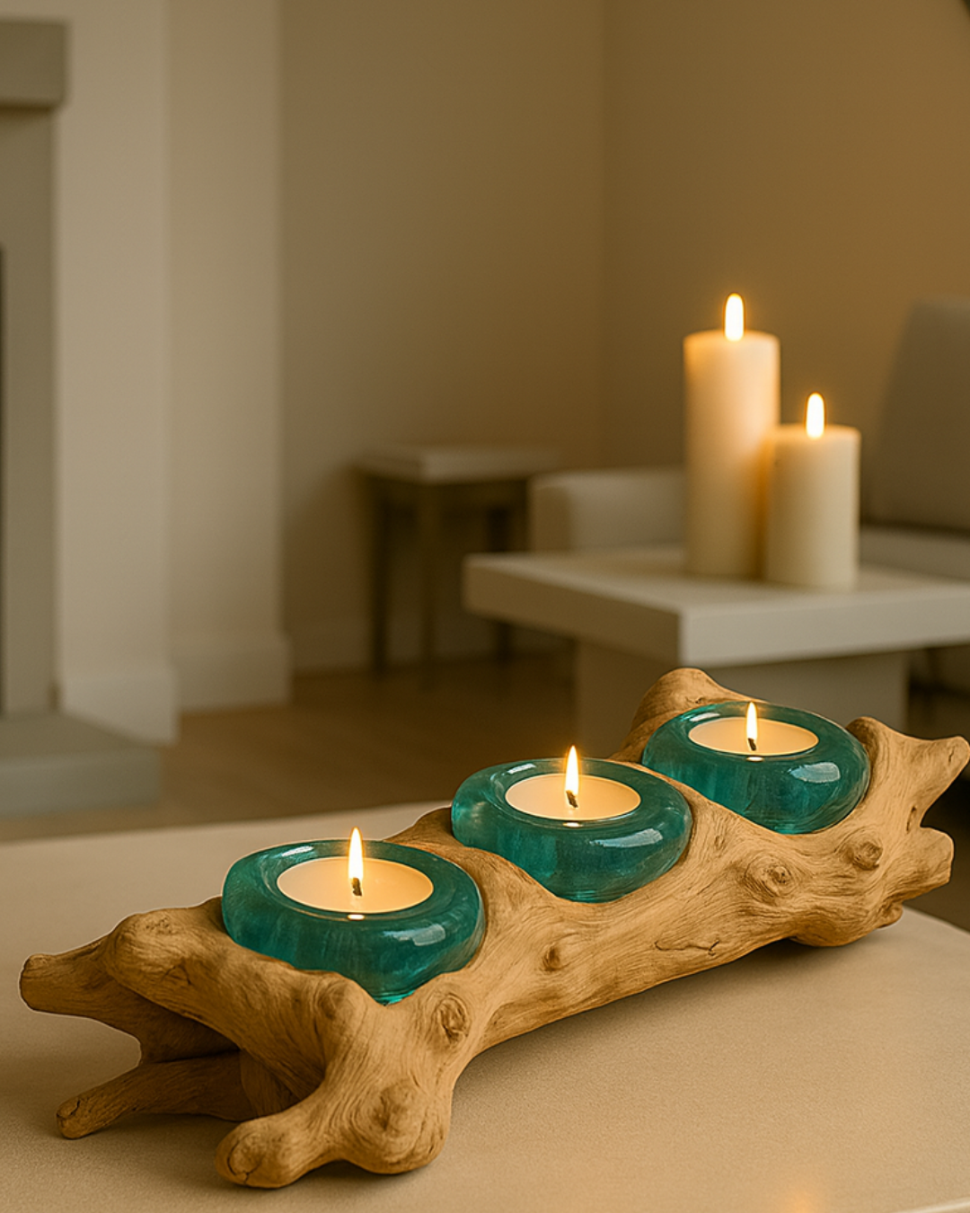 plant bowl/fish aquarium/ home decor/ glass bowl moulded over the wood