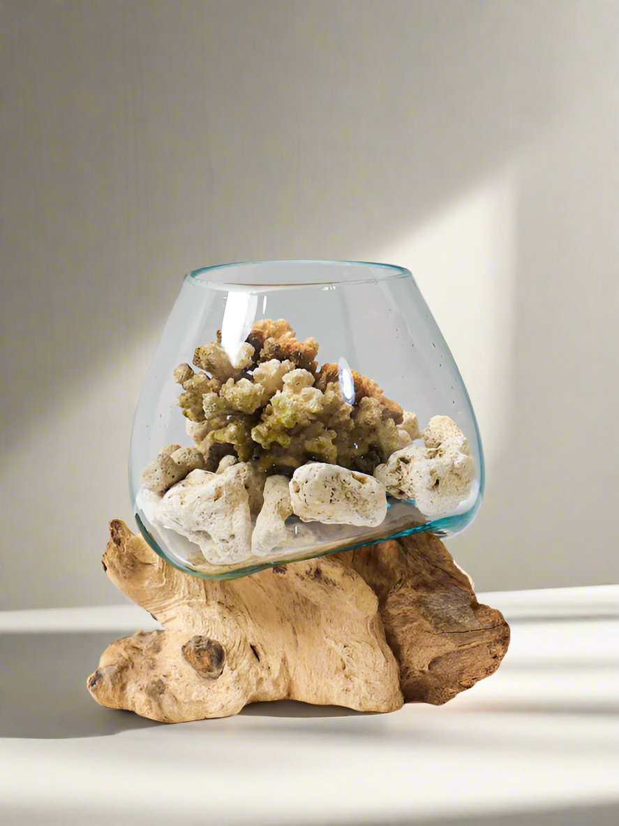 Molten glass vase, home decor vases, decorative vases, modern home decor vases, fish tank, vase terrariums, woodenlux, unique vase planters, modern, unique, glass, wood, recycled